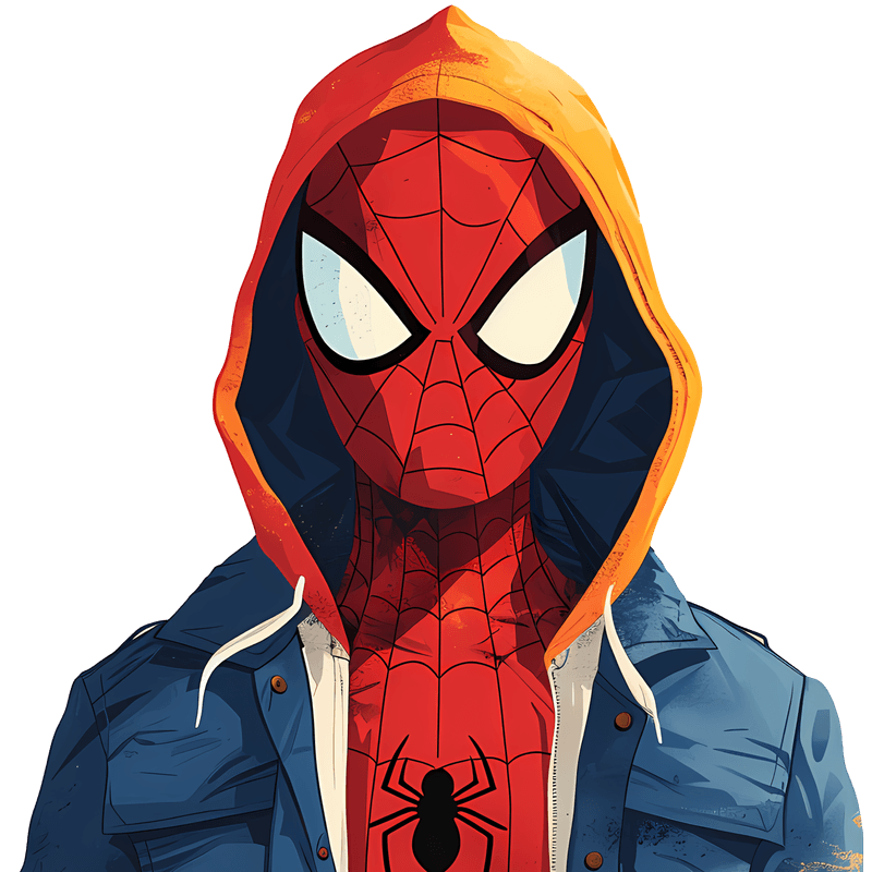 Spider-Man im Hoodie und Jeansjacke